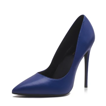 GENSHUO Diseñador Zapatos de Mujer Azul Tacones de 12 cm de Vestido de las Señoras Zapatos de Tacón de Aguja Bombas de Zapatos de Mujeres Chaussures Femme Tamaño de 5 a 12 años