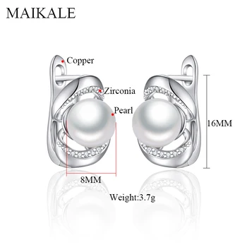 MAIKALE de Lujo Geométricas Aretes con Perlas de Zirconio 8mm Ronda Pendientes de Perlas para las Mujeres Joyería de la Moda de las Niñas de Regalo