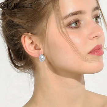 MAIKALE de Lujo Geométricas Aretes con Perlas de Zirconio 8mm Ronda Pendientes de Perlas para las Mujeres Joyería de la Moda de las Niñas de Regalo