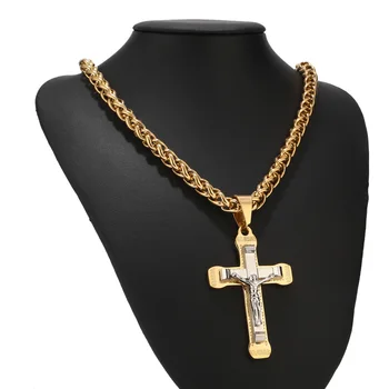 Witaya Crucifijo Cruz Collar de Oro/de plata tono de Cadena de Acero Inoxidable Para los Hombres de la Joyería de Jesús Pieza
