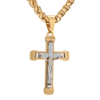 Witaya Crucifijo Cruz Collar de Oro/de plata tono de Cadena de Acero Inoxidable Para los Hombres de la Joyería de Jesús Pieza
