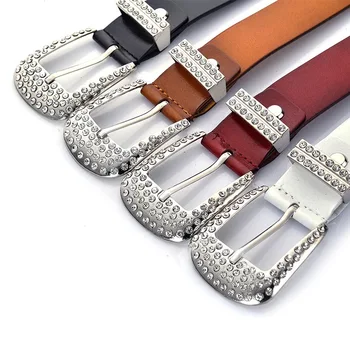 Moda Sexy Labios de la Correa de las Mujeres Casual Hebilla de los Cinturones de Cuero Genuino de diamante de imitación de Cuero Brillante Cinturón Ancho en la Cintura Salvaje Correas