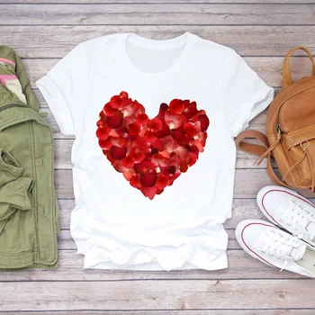 Mujer camisetas Casual 3D de Amor de Calor, Ropa de san Valentín Floral de Manga Corta de las Mujeres de Impresión de camiseta T Casual O-cuello de la Camiseta T-Shirt