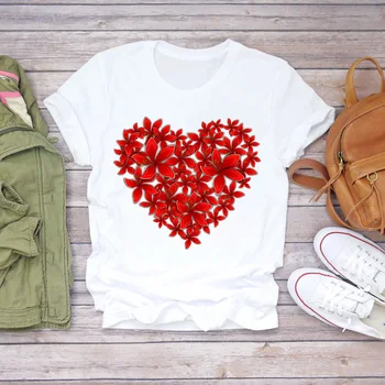 Mujer camisetas Casual 3D de Amor de Calor, Ropa de san Valentín Floral de Manga Corta de las Mujeres de Impresión de camiseta T Casual O-cuello de la Camiseta T-Shirt