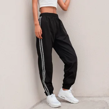 HOUZHOU Moda Franja Lateral de la Carta de Sudor Pantalones de las Mujeres de Verano de 2020 Cintura Alta Streetwear Carga Jogger Harajuku Deportivos