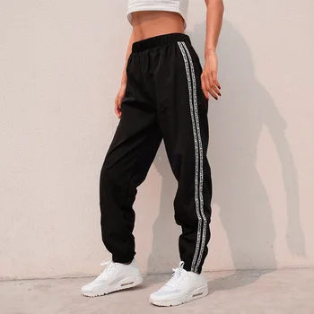 HOUZHOU Moda Franja Lateral de la Carta de Sudor Pantalones de las Mujeres de Verano de 2020 Cintura Alta Streetwear Carga Jogger Harajuku Deportivos