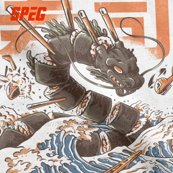 Japonés de la Gran Ola de Kanagawa Gran Sushi Dragon Camisetas de los Hombres de Algodón Puro de la Novedad de la Camiseta O del Cuello de la Comida del Vintage Corto Tees
