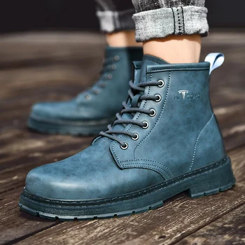 2020 Nuevas Coturno de los hombres de Cuero zapatos de Alta Moda Caliente del Invierno de la Nieve de los zapatos Dr. Motocicleta de Tobillo Botas Martins Azul Doc botas