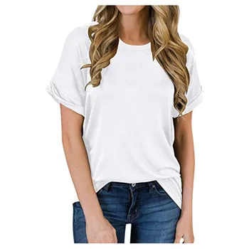 Ropa mujer verano de 2020 mujer camisetas de Verano Casual O-cuello Suelto de Color Sólido Blusa Camisetas Tops camiseta mujer harajuku