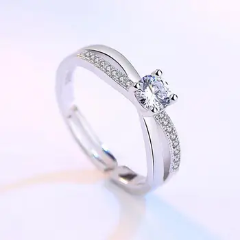 Plata de ley 925 de joyería de alta calidad de la moda de mujer de apertura de anillo retro de tamaño ajustable cubic zirconia anillo de plata