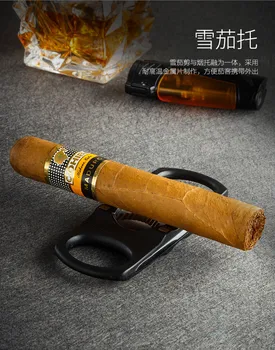 Nueva 1pcs creativo 2 en 1 Cigar Cutter con Cigarro Titular de Rack portátil de acero inoxidable cigarro tijeras accesorios para Hombres Gadget