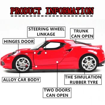 WELLY 1:24 Alfa Romeo 4c coche de la aleación del coche modelo de simulación de la decoración del coche de la colección de don juguete de fundición modelo de chico