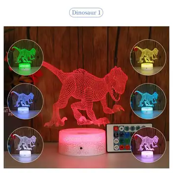 Dinosaurios 3D LED de la Ilusión de la Lámpara 3D Ilusión Óptica Luces de 7 colores Multicolores USB casero de la Decoración de Color Cambiante de la Lámpara para niños