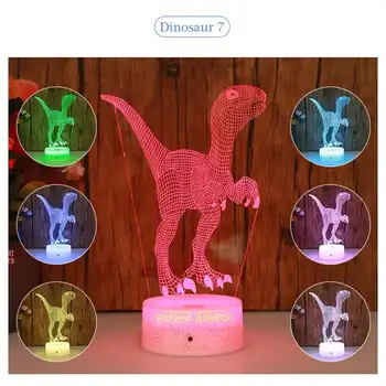 Dinosaurios 3D LED de la Ilusión de la Lámpara 3D Ilusión Óptica Luces de 7 colores Multicolores USB casero de la Decoración de Color Cambiante de la Lámpara para niños