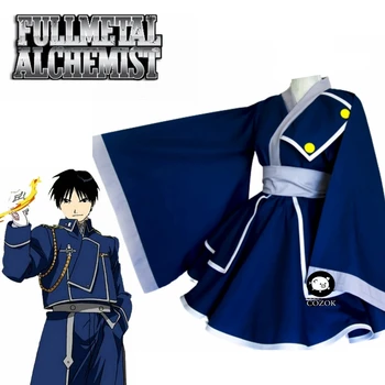 Anime Fullmetal Alchemist Roy Mustang Azul de las Mujeres lolita Vestido de Kimono Traje de Cosplay Cutome Gratuitos de Envío