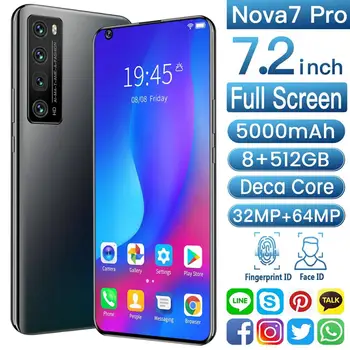 Glaxy Nova7Pro 8+256GB Desbloqueo facial Andriod Teléfono Inteligente 7.2 Pulgadas de Pantalla Grande Deca Núcleo MTK6899 Móvil Celular Global de 5 G LTE de Banda