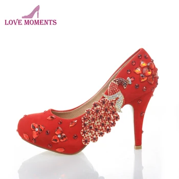 Rojo Rebaño de diamante de imitación Zapatos de la Boda de Phoenix Vestido de Novia Zapatos de Cenicienta Fiesta de Baile zapatos de Tacón Alto Madre de la Novia Zapatos