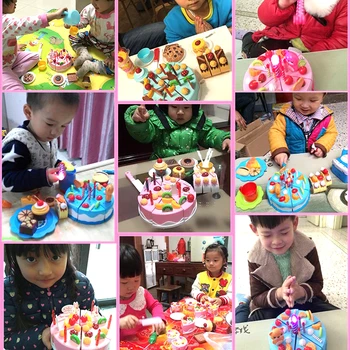 Nueva 76PCS de BRICOLAJE Pastel de Cocina Juguetes Conjunto de Alimentos Juego de fantasía de Corte de la Fruta Educativo Cumpleaños de Juguete Cocina De Juguete Para Bebé Niño de Regalo