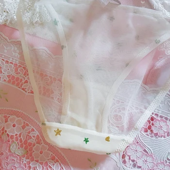 Diseño japonés de niña de las estrellas brillantes cinturón fino de capullo de seda transparente gasa pantalones de tiro bajo string tanga sexy bragas majtki
