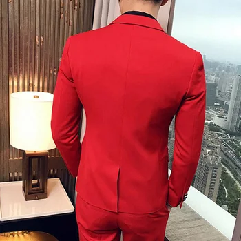 Slim fit Rojo Casual para Hombre Traje de 3 piezas Macho de la Boda de Esmoquin Hombre de la Chaqueta Chaleco con Pantalones Última capa de Diseño de Moda de Hombre