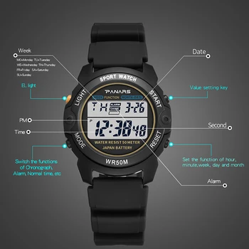 De deporte para Hombre Relojes PANARS parte Superior de la Marca de Lujo de Hombre Reloj de Pulsera Impermeable LED de la Electrónica Digital Masculino Reloj reloj digital hombre