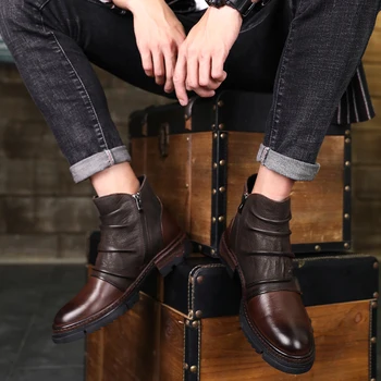 Retro de la Arruga de Cuero Genuino para Hombre Botas Chelsea diseñador Original impermeable Botas de Tobillo de Monje de la Correa de los Hombres de zapatos Oxford,