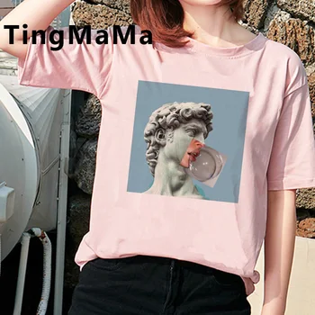 Estética Vintage miguel ángel Camiseta de las Mujeres Grunge Top de Verano de dibujos animados camiseta Lindo Vaporwave Graphic Tees Unisex Camiseta Mujer