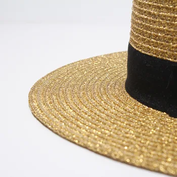 Sombreros de sol Pequeña Abeja Sombrero de Paja Europeo y Americano Retro de Oro Trenzado Sombrero de Mujer Suelta protector solar con Parasol Tapa Plana Viseras de las Gorras