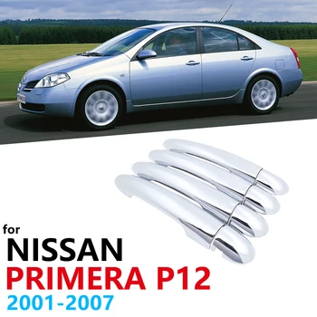 Para Nissan Primera P12 20012002 2003 2004 2005 2006 2007 Exteriores Cromados Conjunto de Recorte 4Door Cubierta de la Manija de los Accesorios del Coche Pegatinas