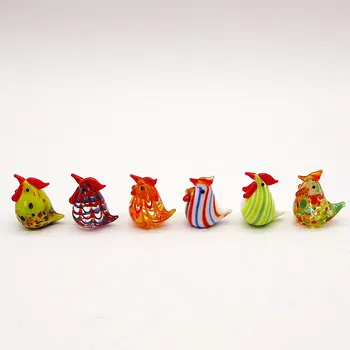 6pcs Personalizados Coloridos Miniatura de Cristal de Pollo Adorno Animal Estatuilla Soplado a Mano Decoración para el Hogar Multicolor Señora de Niños Regalo de Navidad