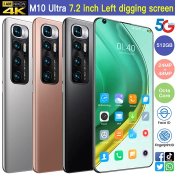 M10 Ultra 7.2 Pulgadas 5G 8core 128/256 GB Android10 Pantalla Completa Teléfono Inteligente Dual SIM del Teléfono Móvil de 6000mAh Octa Core Teléfono Celular