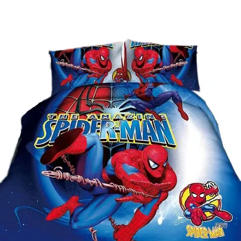 Spiderman juego de cama doble de tamaño de las cubiertas de cama sábanas para niños dormitorio decoración única ropa de niños para niños en casa 2-4 piezas azul