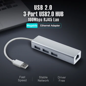OFCCOM hub USB 2.0 de 3 puertos RJ45 10/100Mbps Lan USB de Red Ethernet Adaptador Splitter para el Ordenador Portátil Mac, iOS, Android