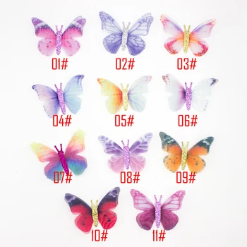 50PCS Gradiente de Color de Tela de Organza Apliques de Mariposas 50mm Translúcido de Gasa de la Mariposa por Parte de la Decoración, Adorno de Muñeca