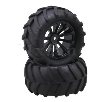 Mxfans 12 mm Hex de Plástico Negro Cóncava Llantas + Ramita Patrón de Goma de los Neumáticos los Neumáticos para la RC1:16 Largefoot Coche Pack de 4