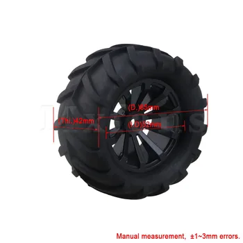 Mxfans 12 mm Hex de Plástico Negro Cóncava Llantas + Ramita Patrón de Goma de los Neumáticos los Neumáticos para la RC1:16 Largefoot Coche Pack de 4
