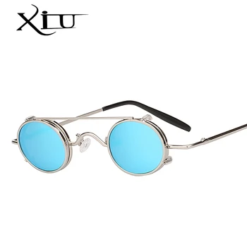XIU Steampunk Gafas de sol de las Mujeres de los Hombres Oval Clip En la Marca del Diseñador de Gafas de sol de Metal Punk de Vidrio Oculos de la Vendimia de Calidad Superior