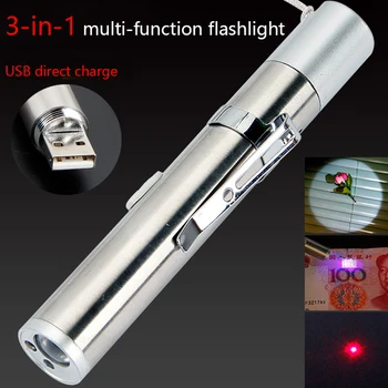 3in1 USB Recargable de la Linterna de LED de Alta calidad, Potente Mini LLEVÓ la Antorcha Diseño Impermeable Linterna de bolsillo Colgante Con Clip de Metal