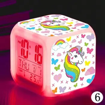Lindo Colorido de los dibujos animados Unicornio reloj despertador con Luz LED de Alarma del Reloj de Niñas y Niños, Reloj despertador Juguetes Bluetooth Portátil de Plástico DC