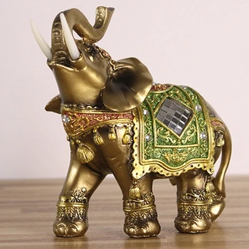 Suerte Estatua Elefante Elefante Figuritas de Resina Jardín miniaturas de Oro Fengshui Elefante con Tronco hasta la Decoración del Hogar