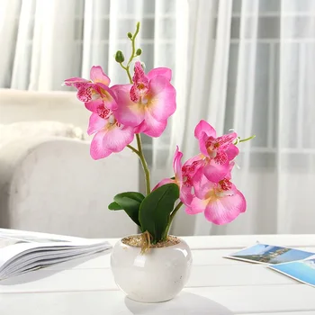 1 Conjunto de Macetas Artificial de la Flor de la Orquídea+Espuma de la hoja de Plástico +jarrón de Doble Horquilla de Simulación de Flores Lindo Bonsai Accesorios de Decoración para el Hogar