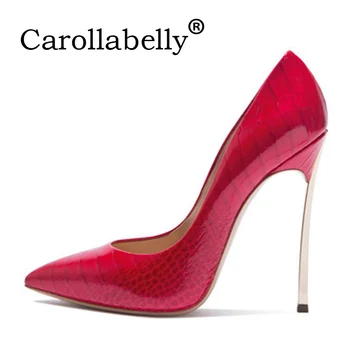 Carollabelly las Mujeres Zapatos de la Marca de zapatos de Tacón Alto de las Bombas de Cuero de la PU de 12CM de Tacón Alto Rojo Sexy de Fiesta Zapatos de Mujer zapatos de Tacón Alto Zapatos de la Boda