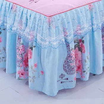Floral Sábana Cubierta de Encaje Elegante Colcha Cubierta de la Cama del Dormitorio de la Falda de la Decoración de No-deslizamiento de la funda de la Falda de la cubrecama