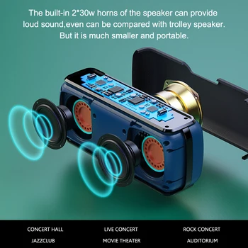 X8 Bass Subwoofer de 60 w Portátil de Bluetooth de la Caja de Altavoz Para Coche Estéreo Inalámbrico IPX5 Impermeable TWS TF USB reproductor portátil de MP3 Reproductor de Sonido