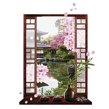 Ventana 3D Sakura Flor de Melocotón Flor de Arte de la etiqueta Engomada de la Pared Extraíble Calcomanía Mural