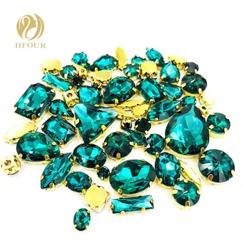 El envío libre de Oro de la base de Verde de Malaquita mixtos forma el tamaño de la mezcla de cristal de las planas coser diamantes de imitación de BRICOLAJE Accesorios de la ropa