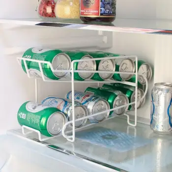 Nuevo Refrigerador de Cocina Fresca Cerveza de la Bebida Cola, Latas de Estante de Almacenamiento Sólido de Doble capa de Acabado Estante Estante de Almacenamiento de Latas de Bebidas
