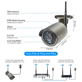 Techage H. 265 8CH 2MP Inalámbrica NVR Kit WiFi Hogar de la Cámara IP al aire libre Impermeable de la Cámara de Seguridad P2P de Video Vigilancia CCTV Sistema de