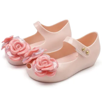 Nuevo Mini Melissa Camellia Niños Jalea zapatos de niñas de boca de pez de PVC plana zapatos de Bebé de las Niñas Primavera Verano Otoño sandalia