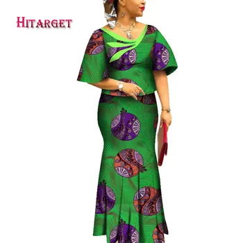 2019 Hitarget Africanos Vestidos para las Mujeres Privadas de encargo de las Mujeres Africanas Dashiki Falda Conjunto de 2 Piezas Bazin Más el Tamaño de Ropa WY4561